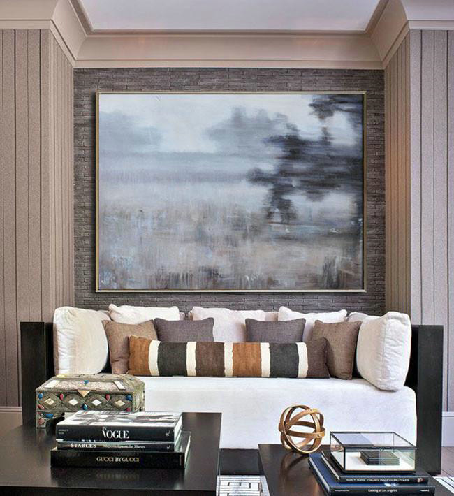 Handmade Large Contemporary Art,Horizontal Abstract Landscape Oil Painting On Canvas,Canvas Paintings For Sale,Grey,Black,Brown.etc